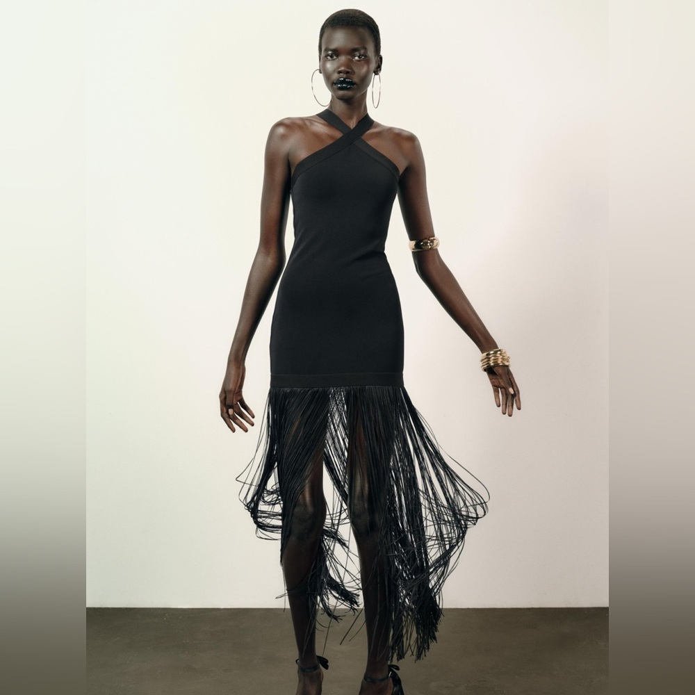 Zara Black Asymmetrical Fringe Dress